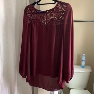 Women’s maroon blouse with lace detailing